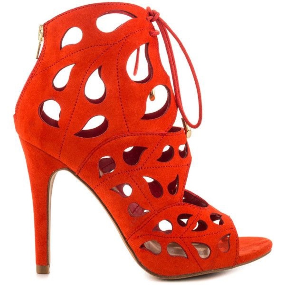 Aldo red orange cut out lace up heels
